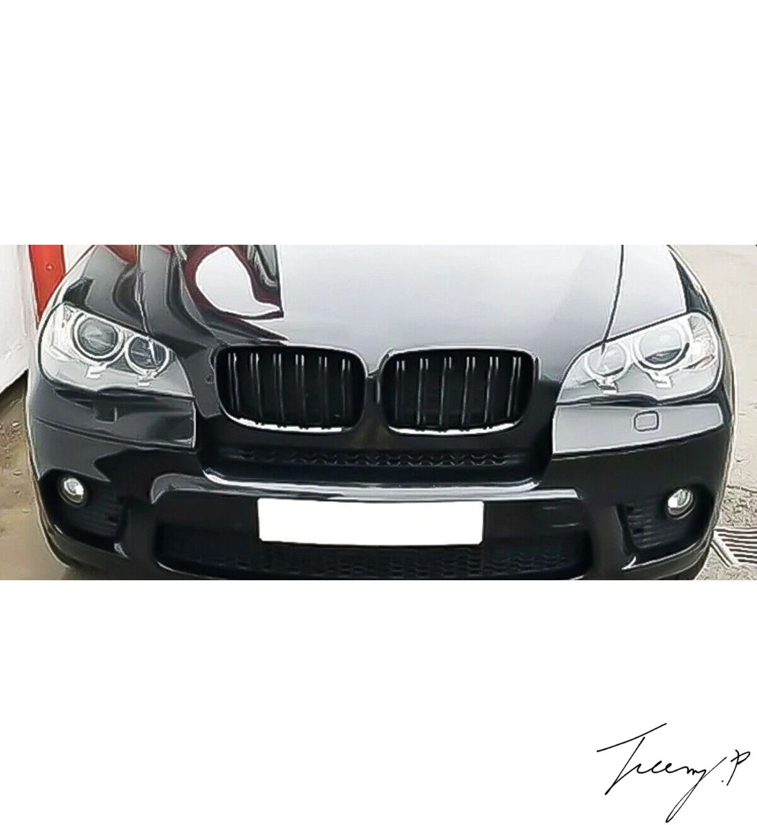 BMW X5 E70 X6 E71 (2007-2013) Gloss Double Slat Front Bumper Kidney Grille Grill