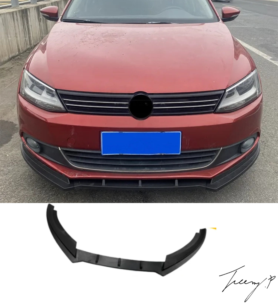 VW JETTA 2011 - 2014 GLOSS BLACK 3 PIECE FRONT BUMPER SPLITTER BODYKIT