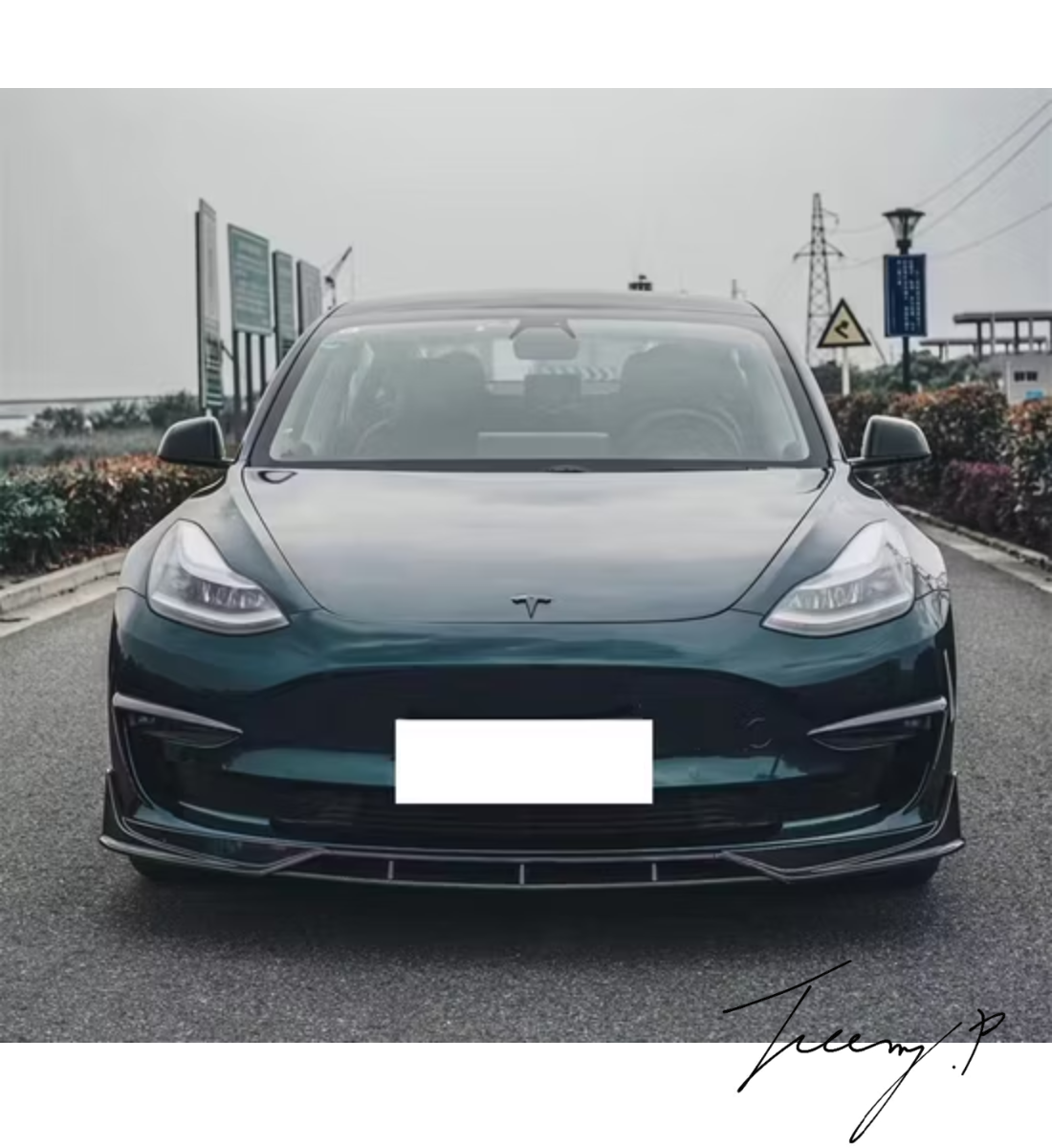 Tesla Model 3 (2017–2022) Aero Style 4-Piece Gloss Black Front Bumper Splitter