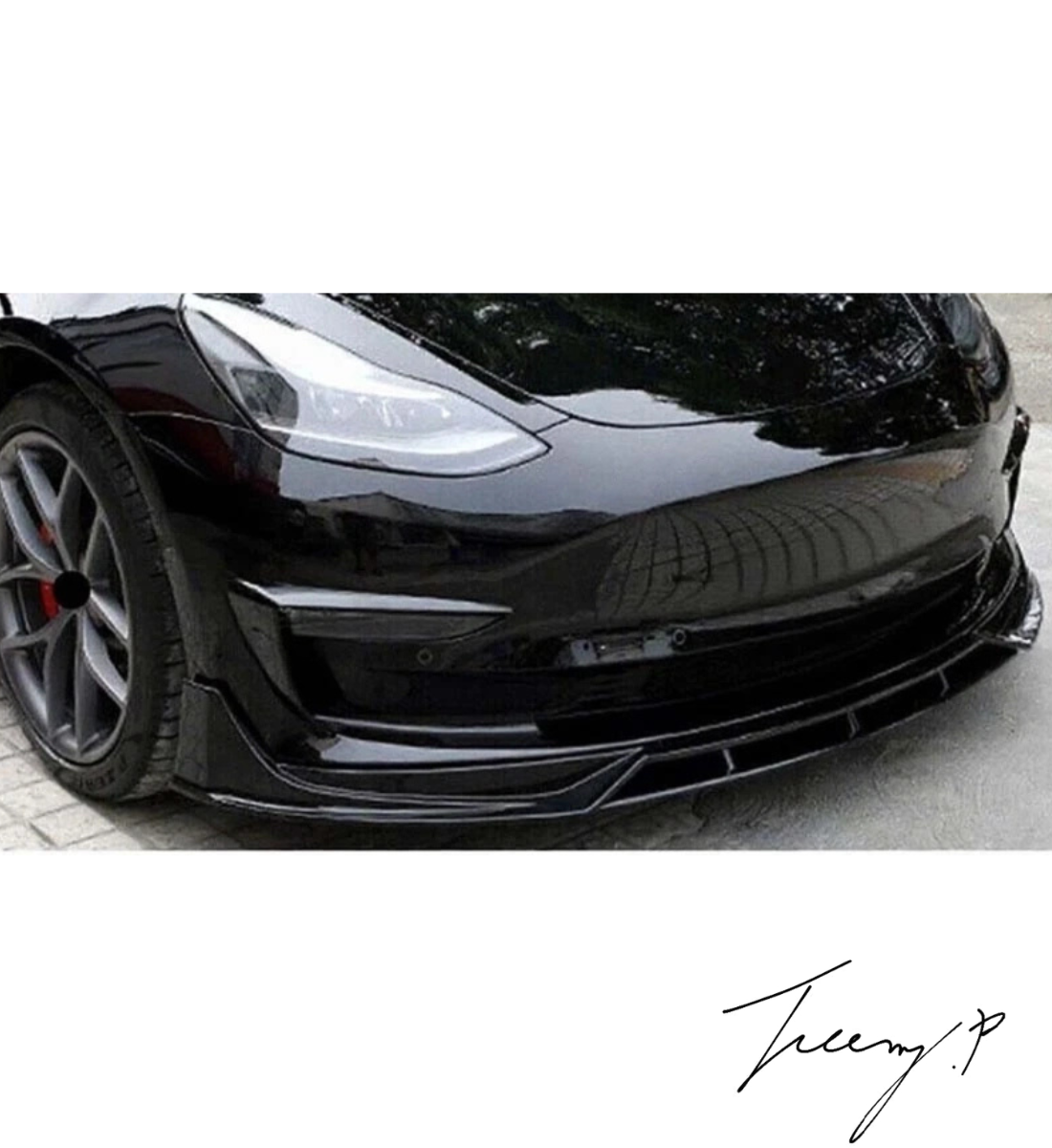 Tesla Model 3 (2017–2022) Aero Style 4-Piece Gloss Black Front Bumper Splitter