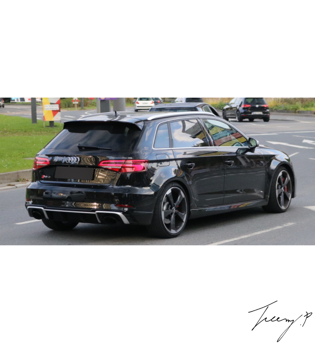 Gloss Black RS3 Style Rear Diffuser With Silver Tips For Audi A3 8V Saloon 2013-2016