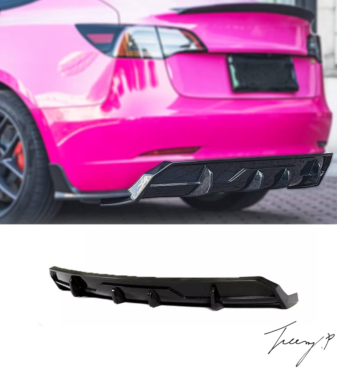 Tesla Model 3 Full Carbon Fiber Rear Bumper Lower Diffuser (2016-2020)