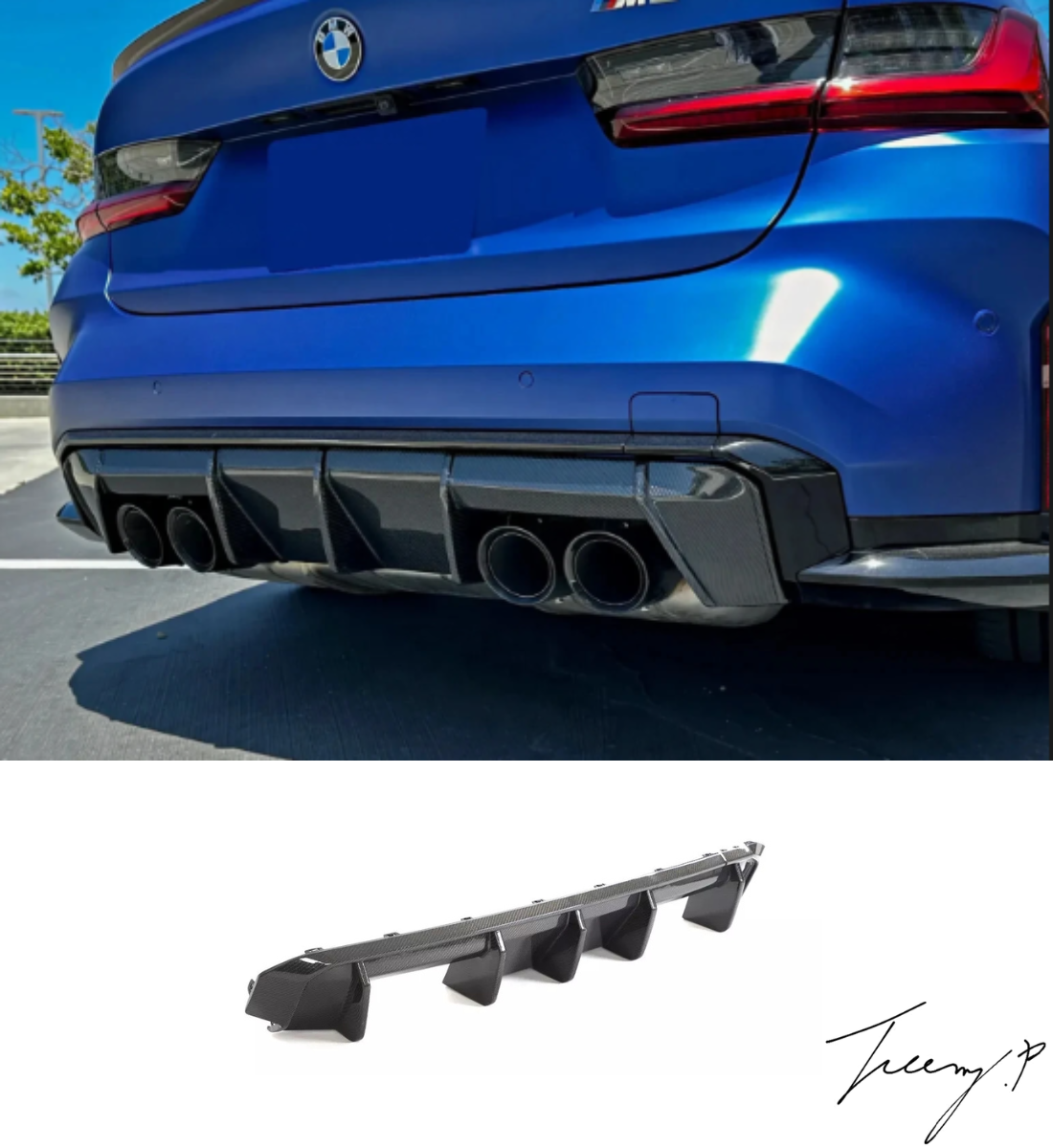 BMW G80 M3, G81 M3 Touring, G82 M4, G83 M4 Convertible Carbon Fiber Diffuser – EC Style Big Fin (2021–Present)