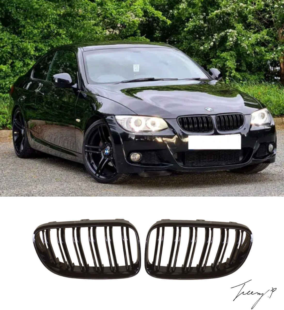 BMW 3 Series E92 E93 Facelift 2010-2013 Front Grille Double Slat Gloss Black OEM