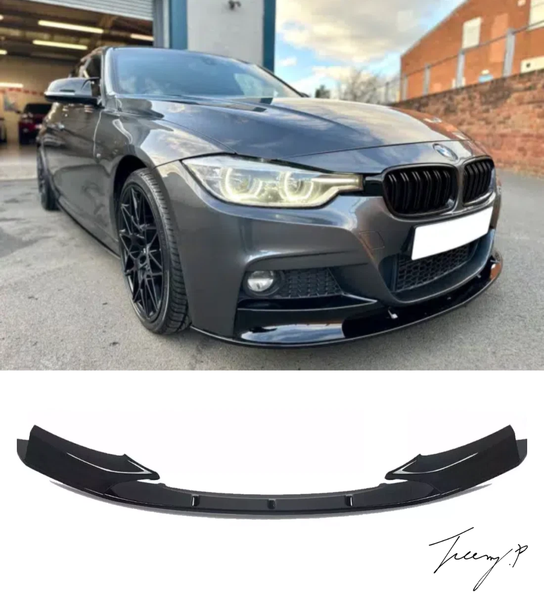 BMW 3 Series F30 M Sport Front Lip Splitter Spoiler Gloss Black (2012-2018)