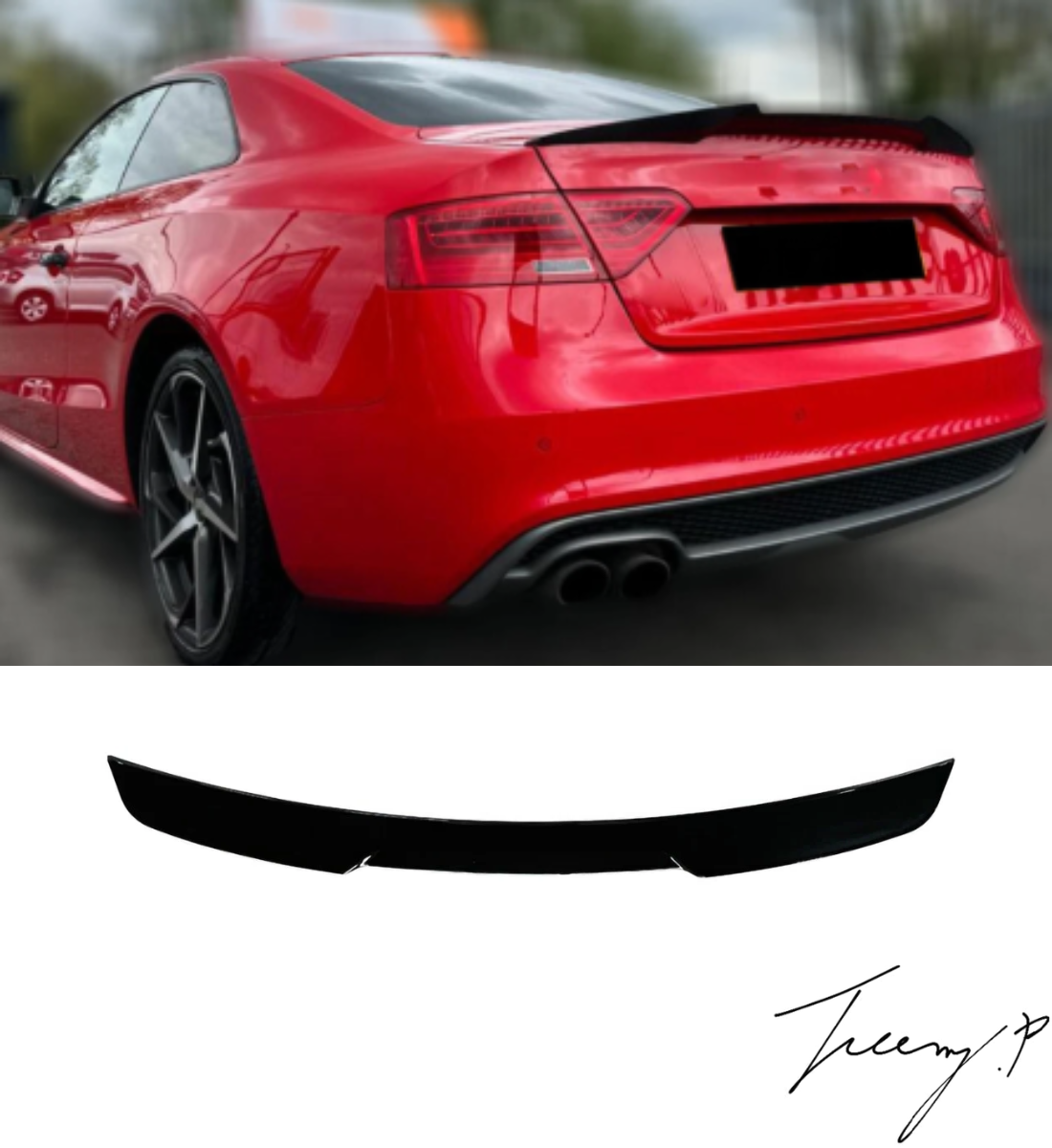 Gloss black M4-style rear boot lip spoiler installed on a 2008-2016 Audi A5 Sportback (8T8 / B8 / B8.5)