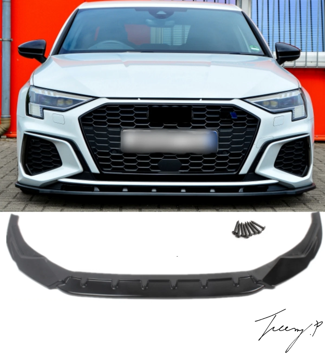 Audi A3 S Line Edition 1/S3 8Y Front Lip Splitter Spoiler in Gloss Black (2020+) - High-Gloss Front Bumper Lip Splitter Spoiler