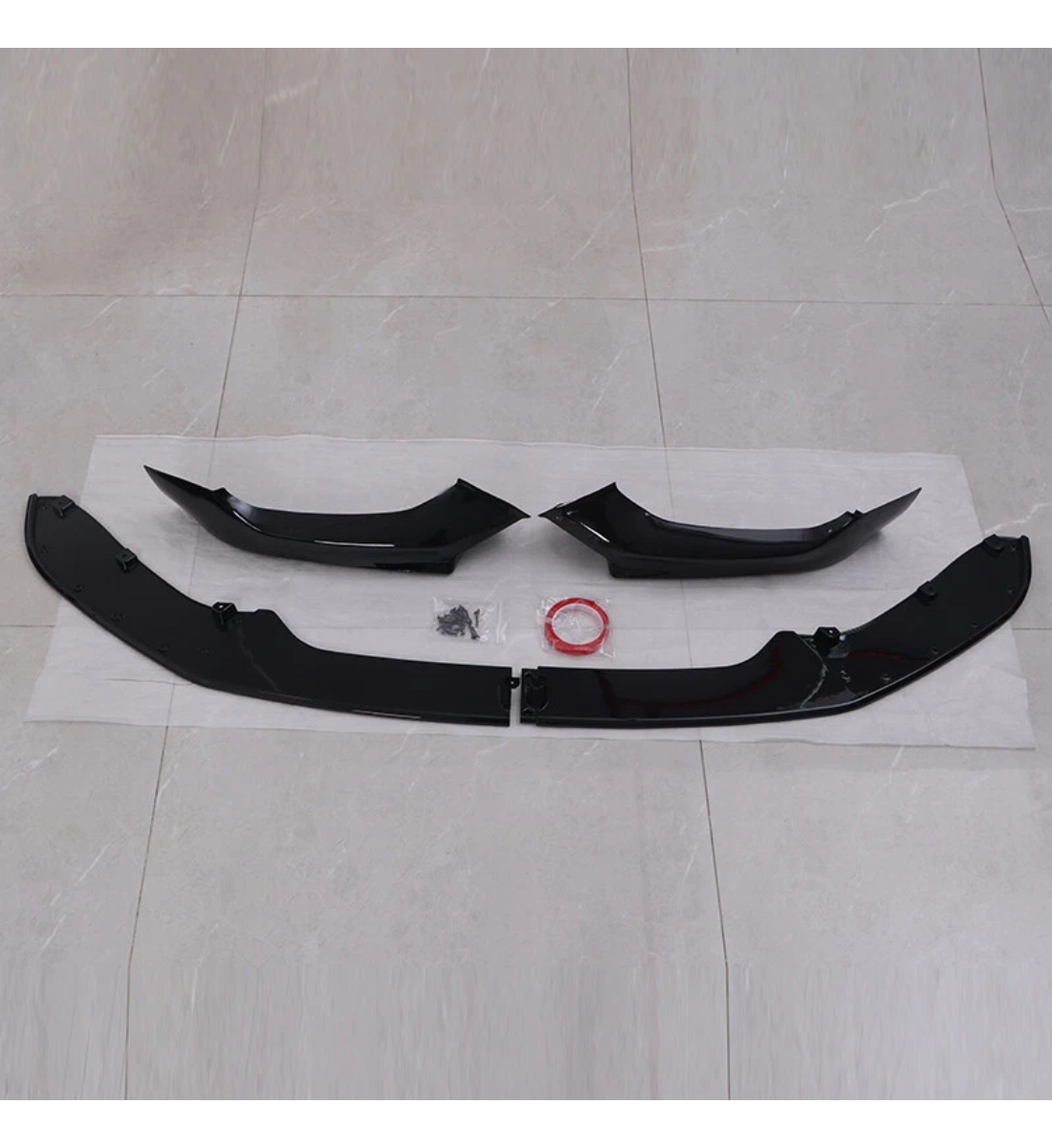 Front lip splitter spoiler body kit installed on a 2015-2018 BMW 1 Series M Sport LCI F20 / F21