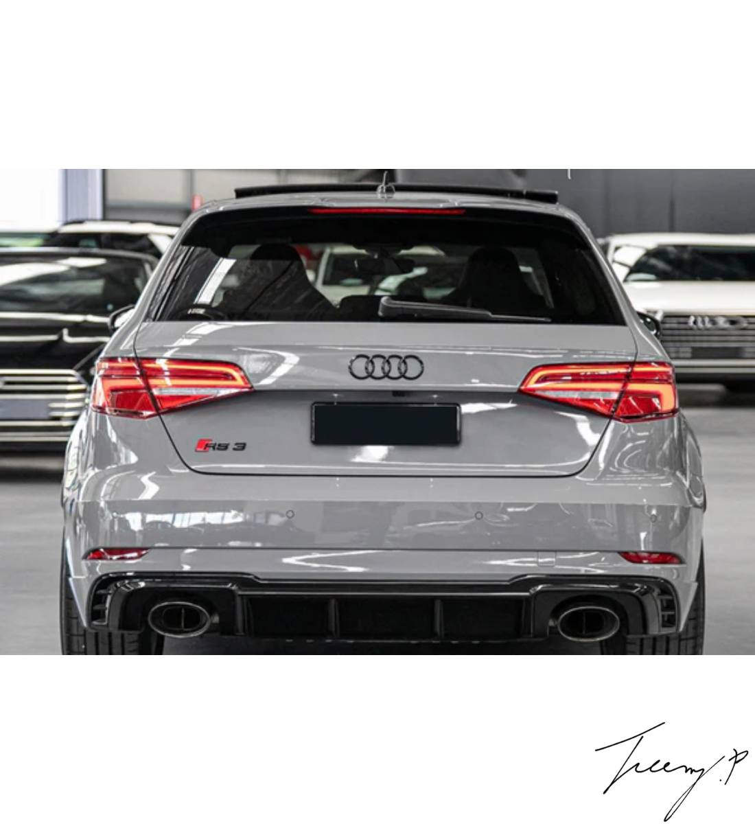 Gloss Black RS3 Style Rear Diffuser With Silver Tips For Audi A3 8V Facelift 2017-2020