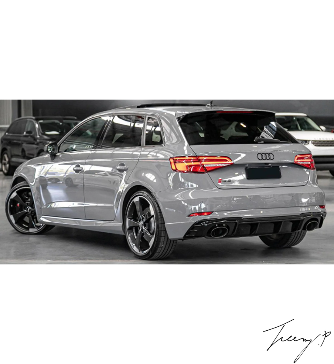 Gloss Black RS3 Style Rear Diffuser With Silver Tips For Audi A3 8V Facelift 2017-2020