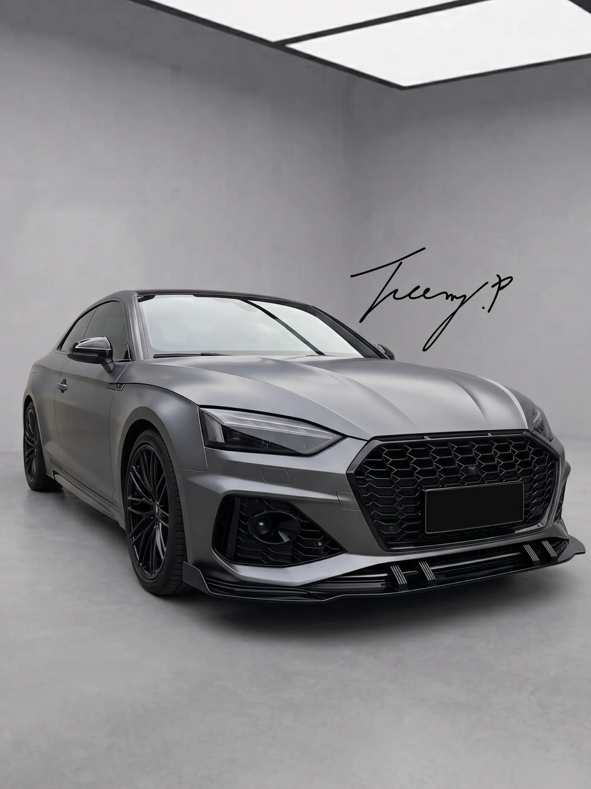 Audi A5 S5 B9.5 Coupe Cabrio Sportback 2020-2024 RS5 style gloss black honeycomb mesh front bumper grille replacement with badge holder