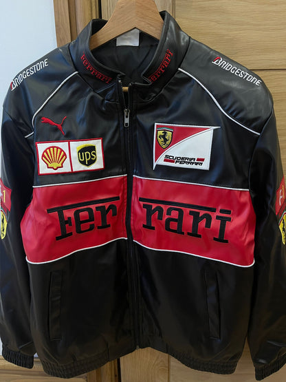 Ferrari Jacket Leather Black Embroidered Racing F1 - Unisex - Outdoor Coat Women & Mens Hoodie