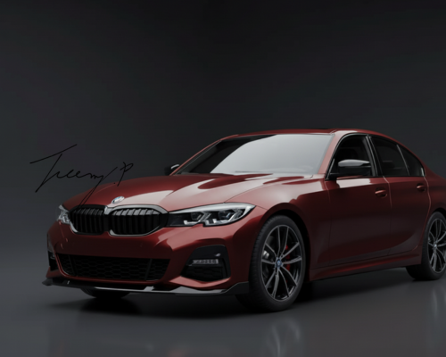 Gloss black 3D-style front lip splitter body kit installed on a 2022-2025 BMW 3 Series LCI G20 / G21