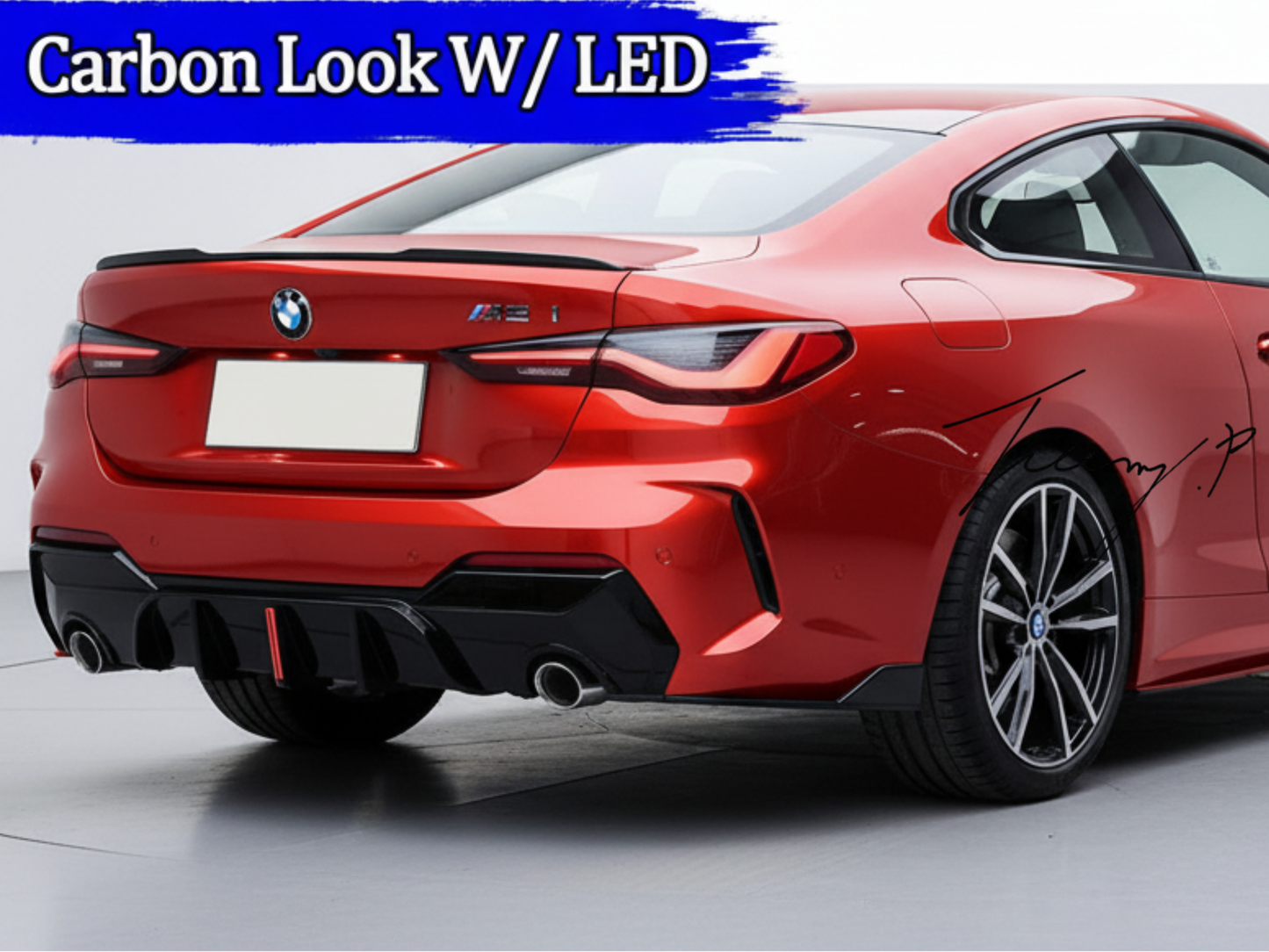 BMW 4 Series G22 G23 M Sport (2020+) Carbon Look Rear Diffuser Valance Bumper LED