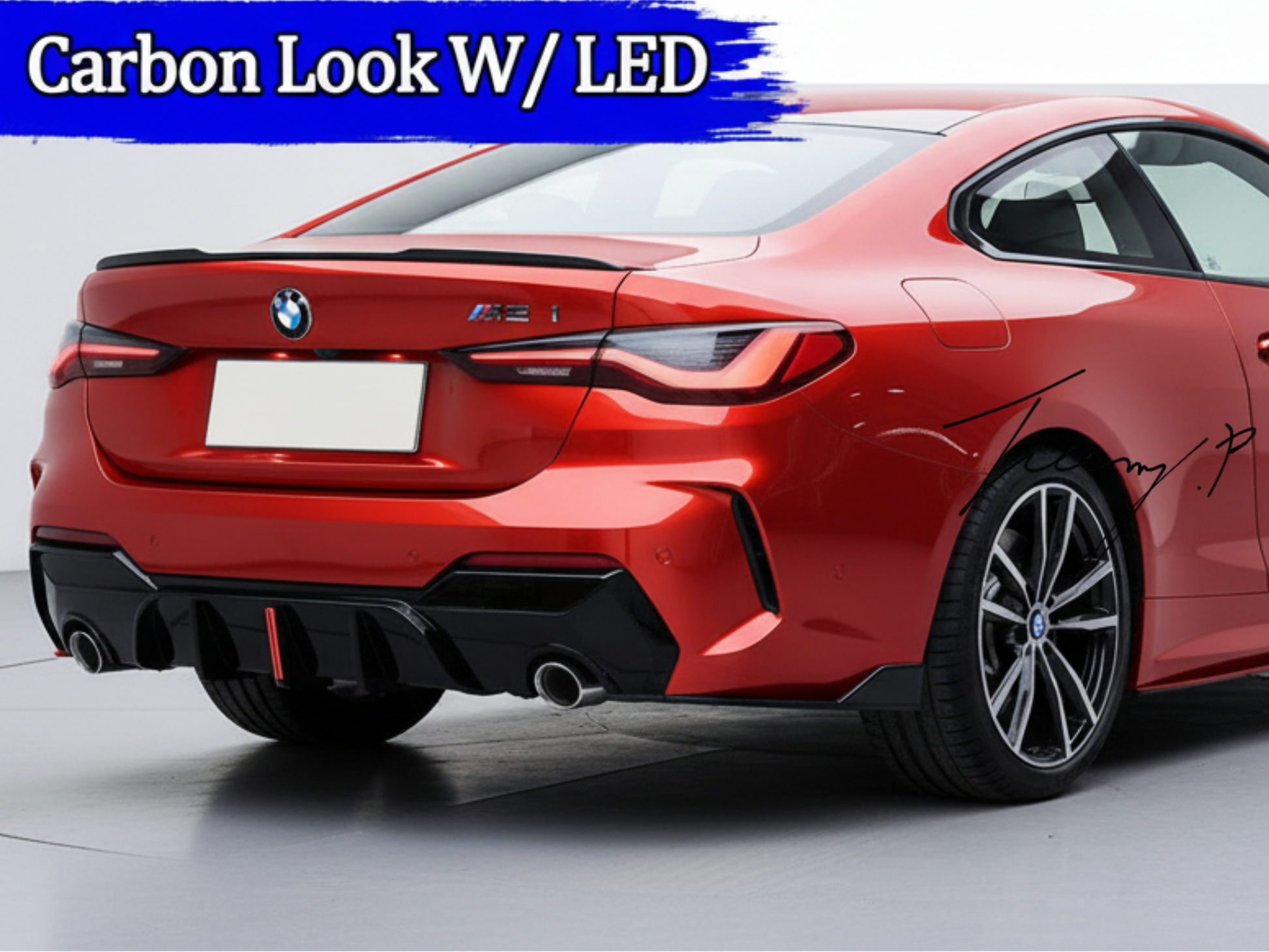 BMW 4 Series G22 G23 M Sport (2020+) Carbon Look Rear Diffuser Valance Bumper LED