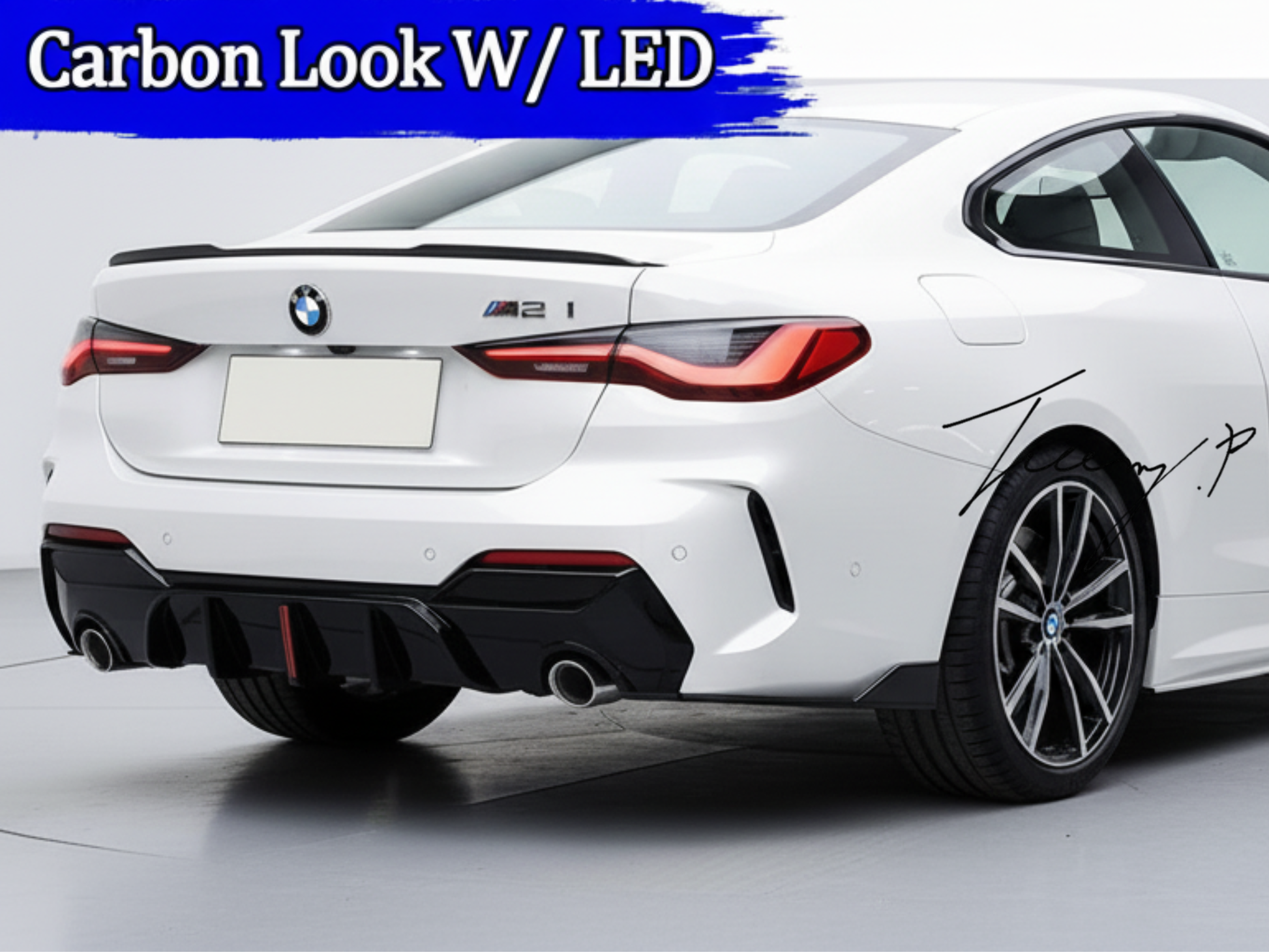 BMW 4 Series G22 G23 M Sport (2020+) Carbon Look Rear Diffuser Valance Bumper LED
