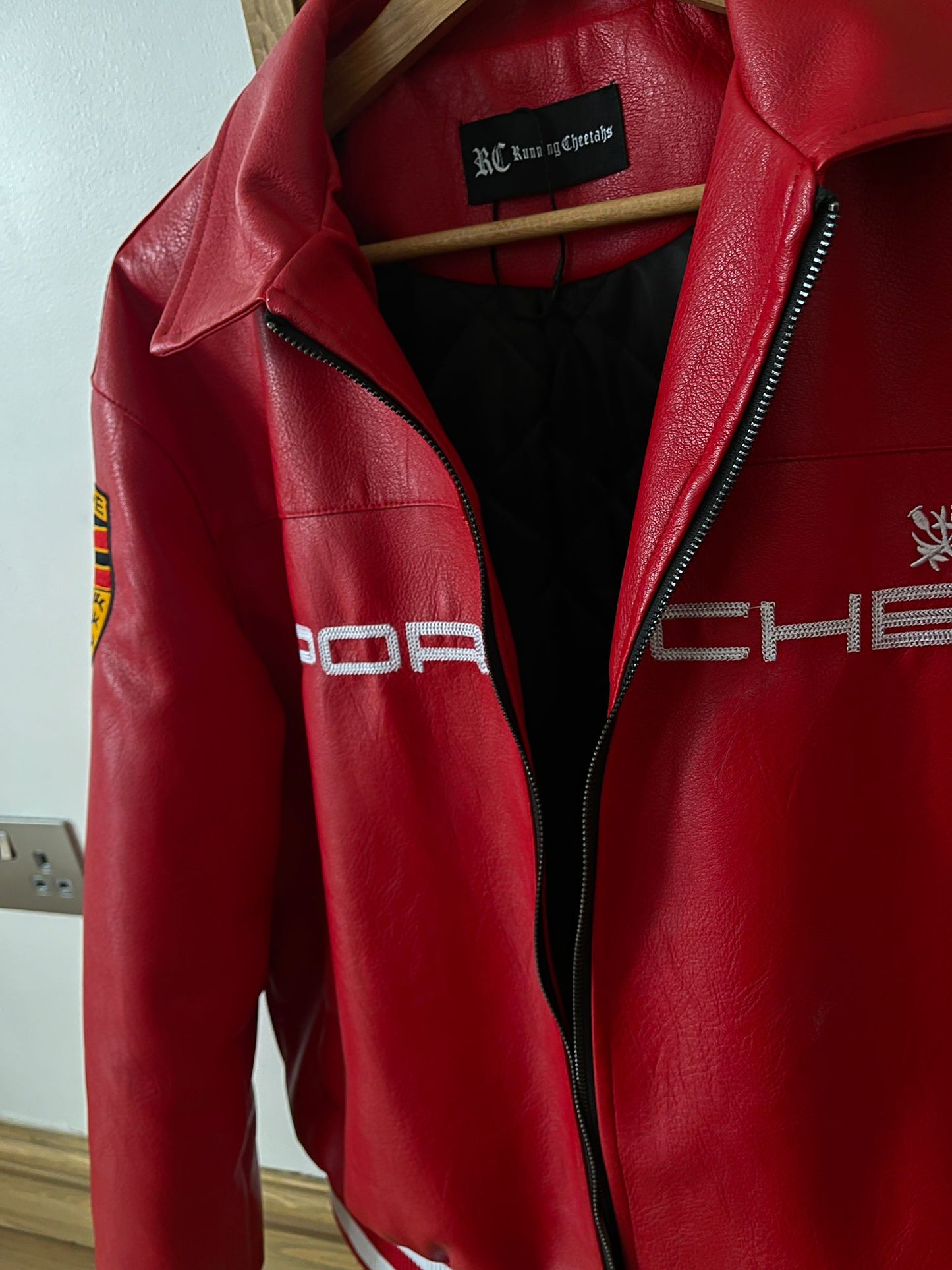 Porsche Jacket Leather Embroidered Stitched Padded Baggy style Racing F1 - Unisex - Outdoor Coat Women & Men Hoodie
