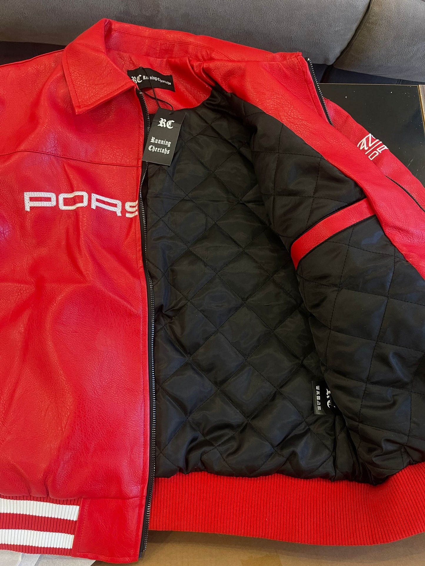 Porsche Jacket Leather Embroidered Stitched Padded Baggy style Racing F1 - Unisex - Outdoor Coat Women & Men Hoodie
