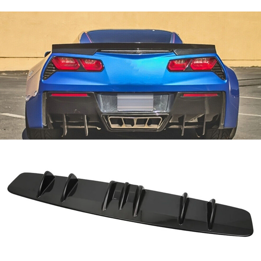 Chevrolet Corvette C7 Rear Bumper Lip Diffuser Spoiler Splitter with 7 Shark Fins - Carbon Fiber (2014-2019)