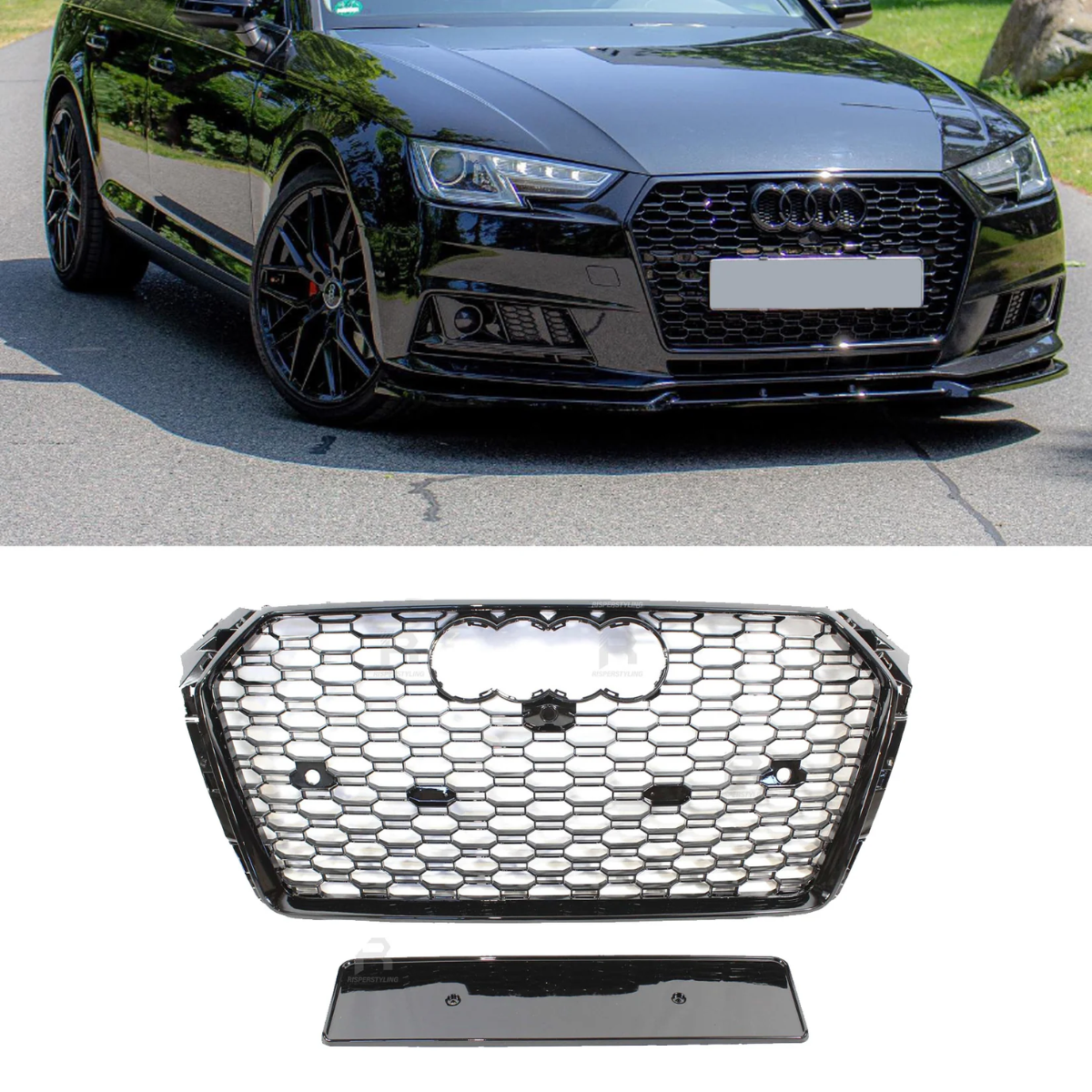 Audi A4 B9 Avant Front Grille Honeycomb Design (2015-2019) RS4 Style (Gloss Black)