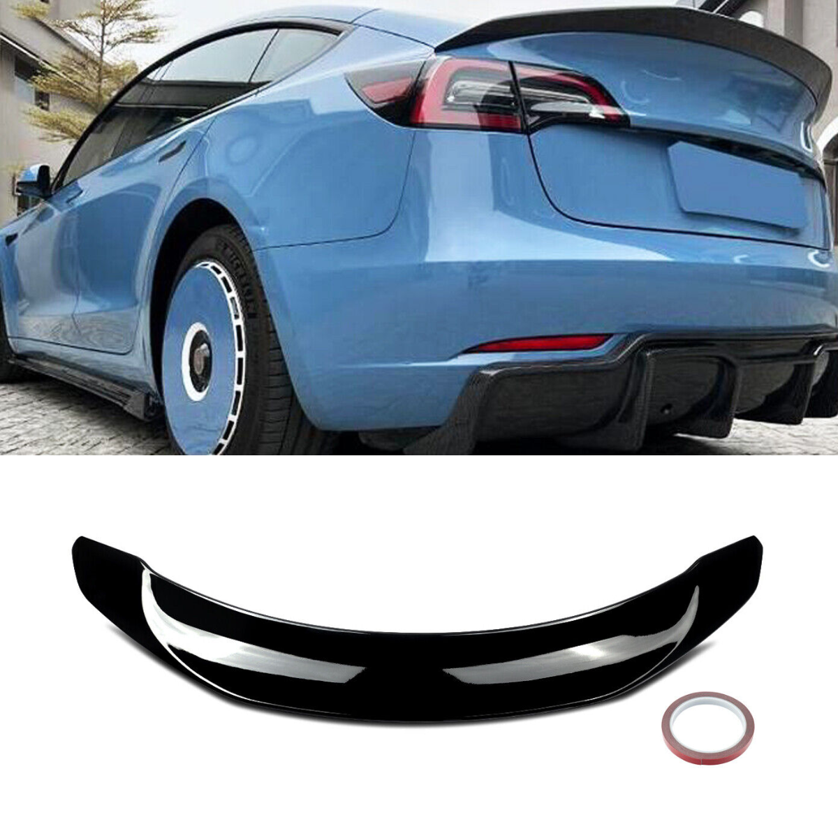 Tesla Model 3 (2016-2021) Rear Trunk Spoiler Gloss Black Boot Lip Wing V-Style Design