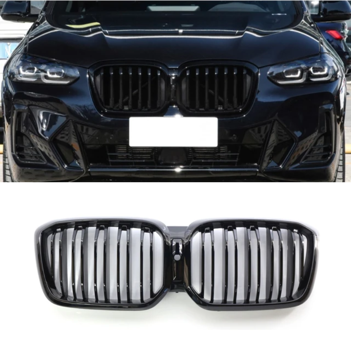 BMW X3 (G01) / X4 (G02) (2023+) Front Kidney Grille Gloss Black Dual Twin Slat