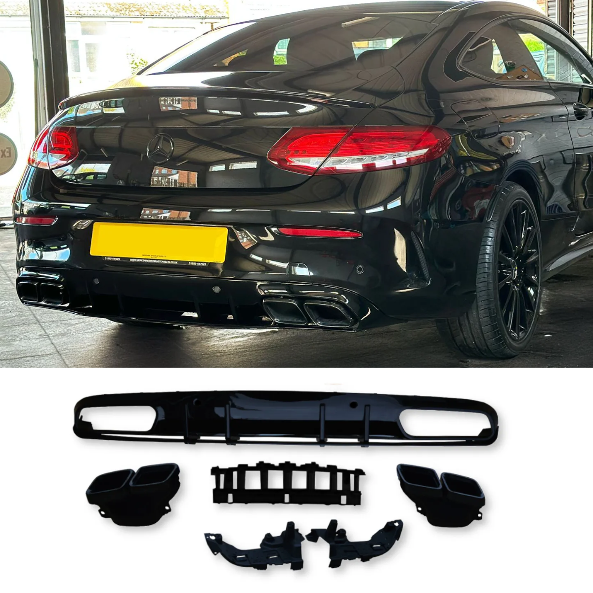 Gloss Black C63 S Style Rear Diffuser 