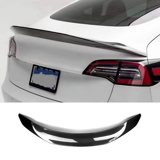 Tesla Model 3 (2017-2022) Rear Roof Spoiler Carbon Fiber Style Boot Lip V-Shape Design