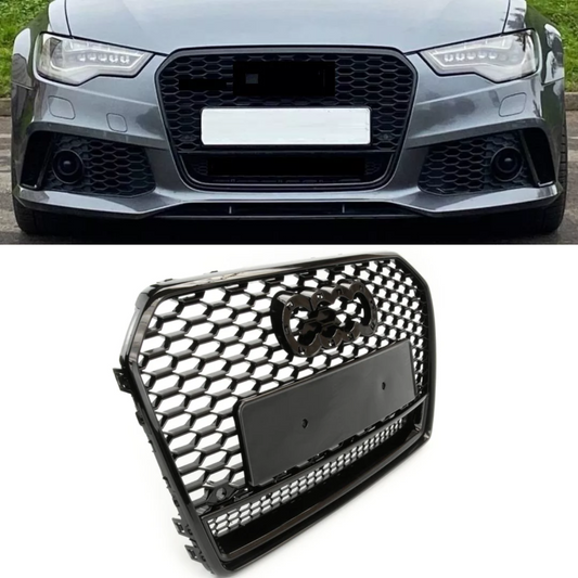 Audi A6 C7 RS6 Style Front Grille - Gloss Black Honeycomb Mesh (2011-2014)