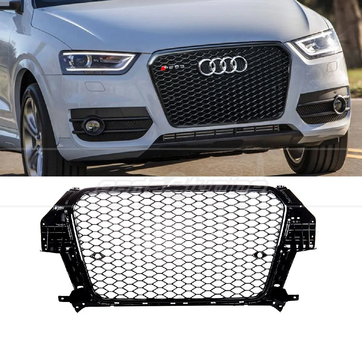 Audi Q3 8U (2011-2015) Gloss Black Honeycomb Grille - RS Style Radiator Bumper Grille