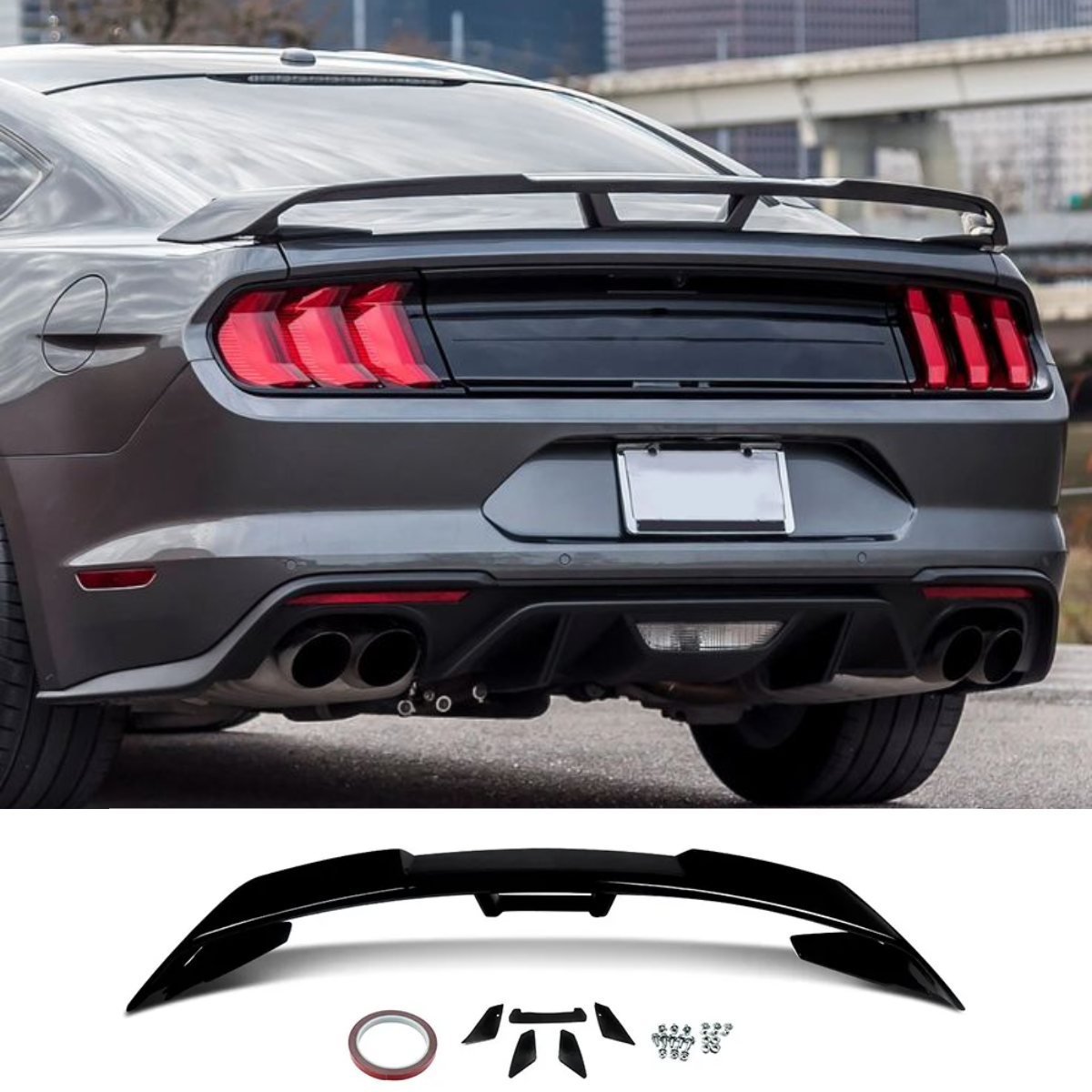 Ford Mustang S550 GT Style Rear Spoiler Wing Gloss Black ABS (2015-2022)