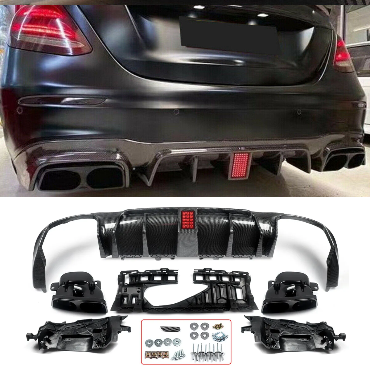 E63 Style Rear Diffuser with Carbon Look Tailpipes