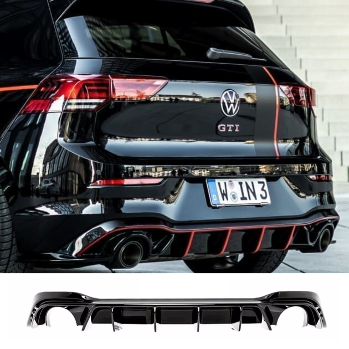 Rear Gloss Black Valance Diffuser Lip Spoiler 