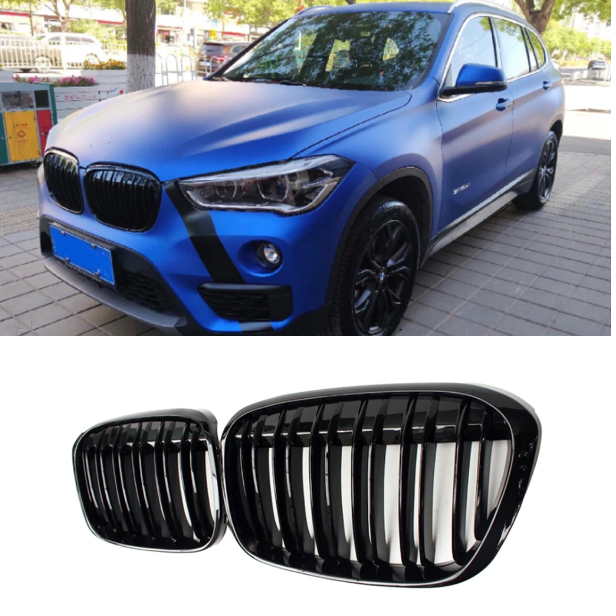 Gloss Black Dual Slat Kidney Grille Grill 