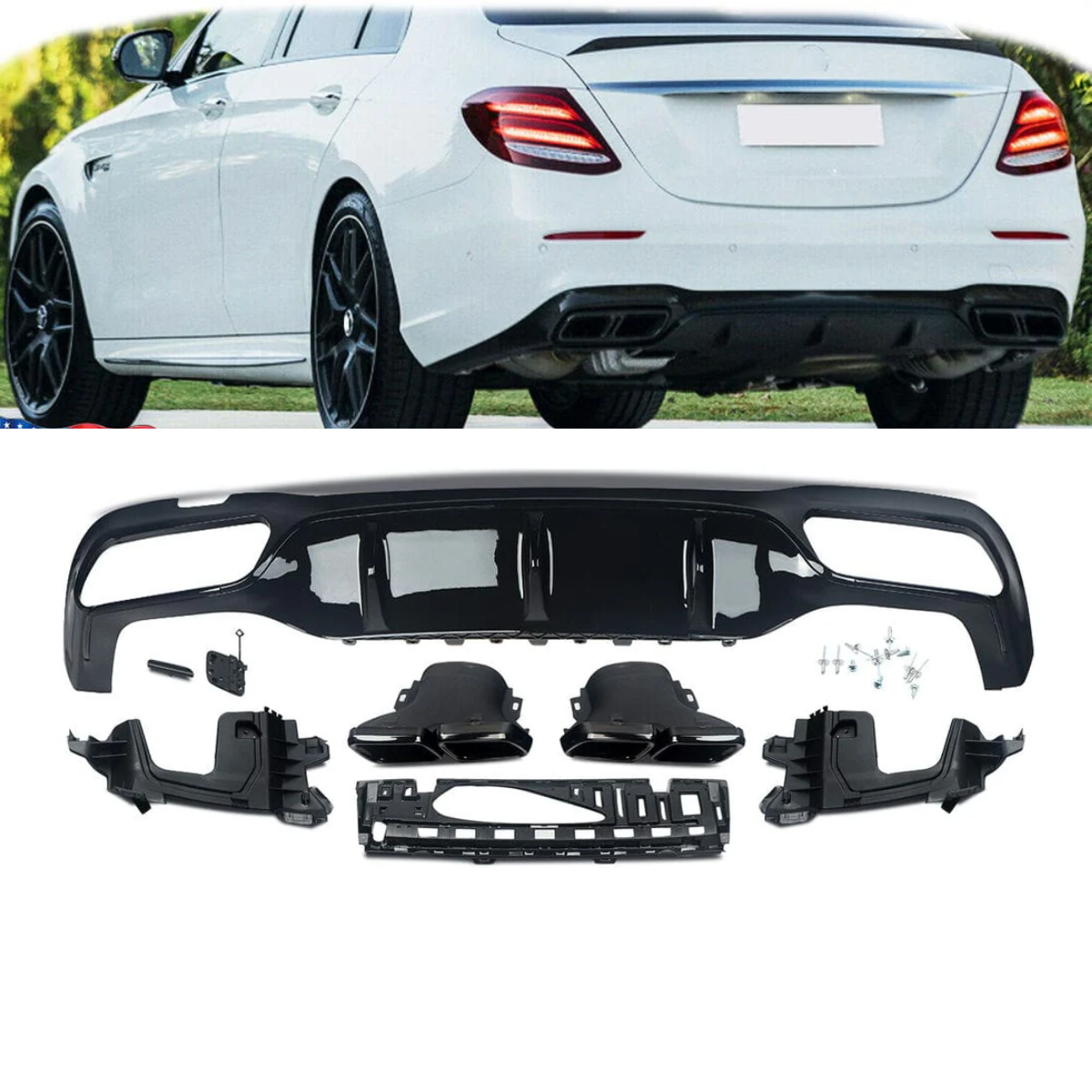 E63 Style Rear Bumper Diffuser with Tailpipes