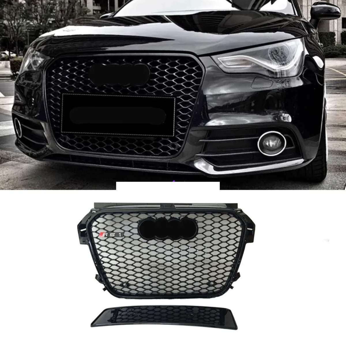 Audi S1 (2015-2018) RS1 Style Honeycomb Mesh Front Grille - Gloss Black Upgrade