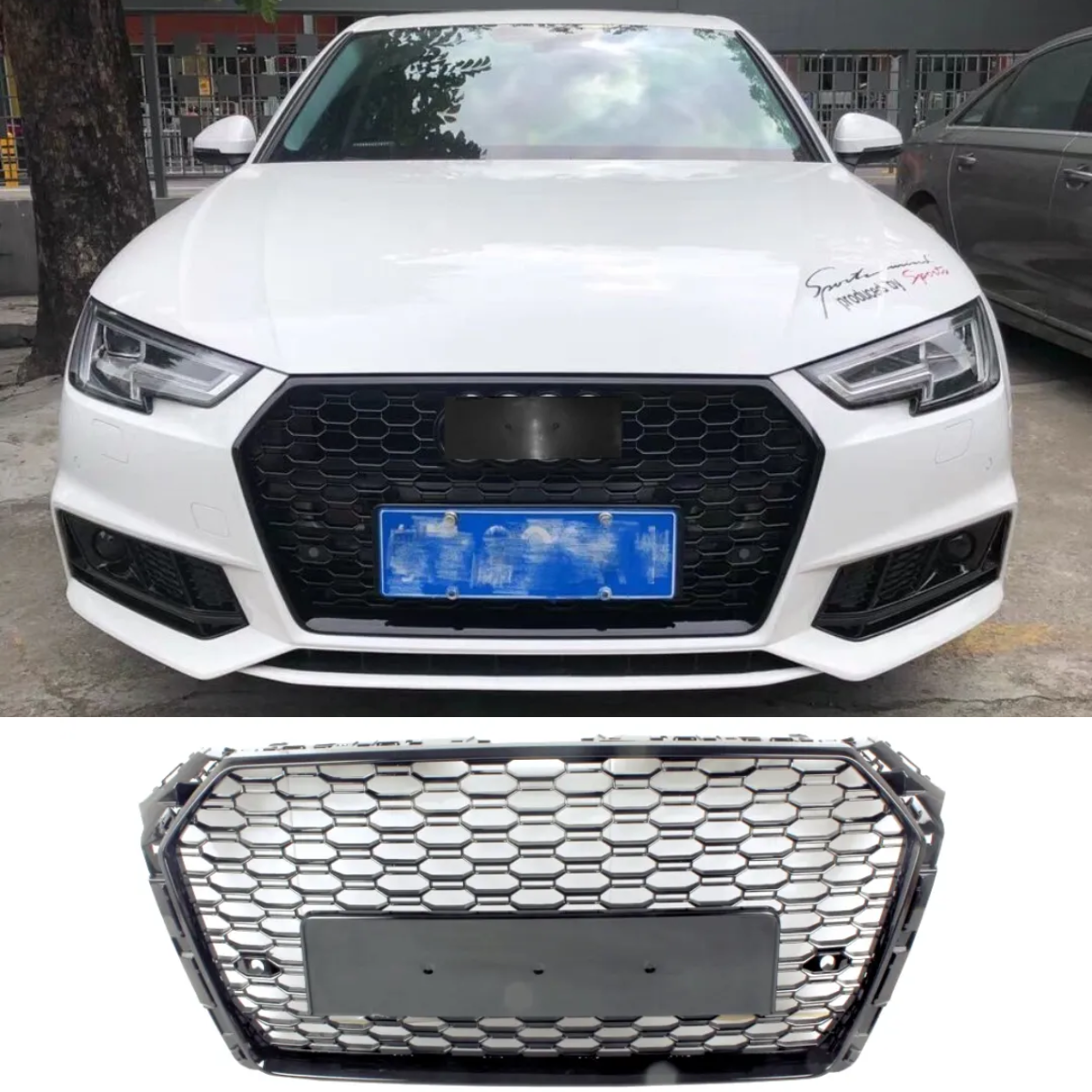 Audi A4 B9 Avant (2015-2019) RS4-Style Front Grille - Honeycomb Design, Gloss Black