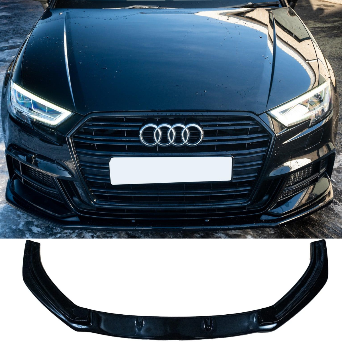 Audi S3 (2016-2020) 8V Riser Front Splitter Lip - Gloss Black Upgrade