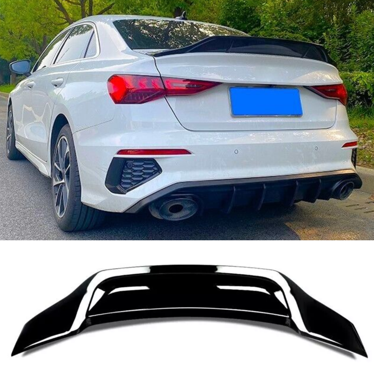 Audi S3 (2020+) 8Y Saloon Rear PSM High Kick Ducktail Boot Spoiler - Gloss Black Upgrade