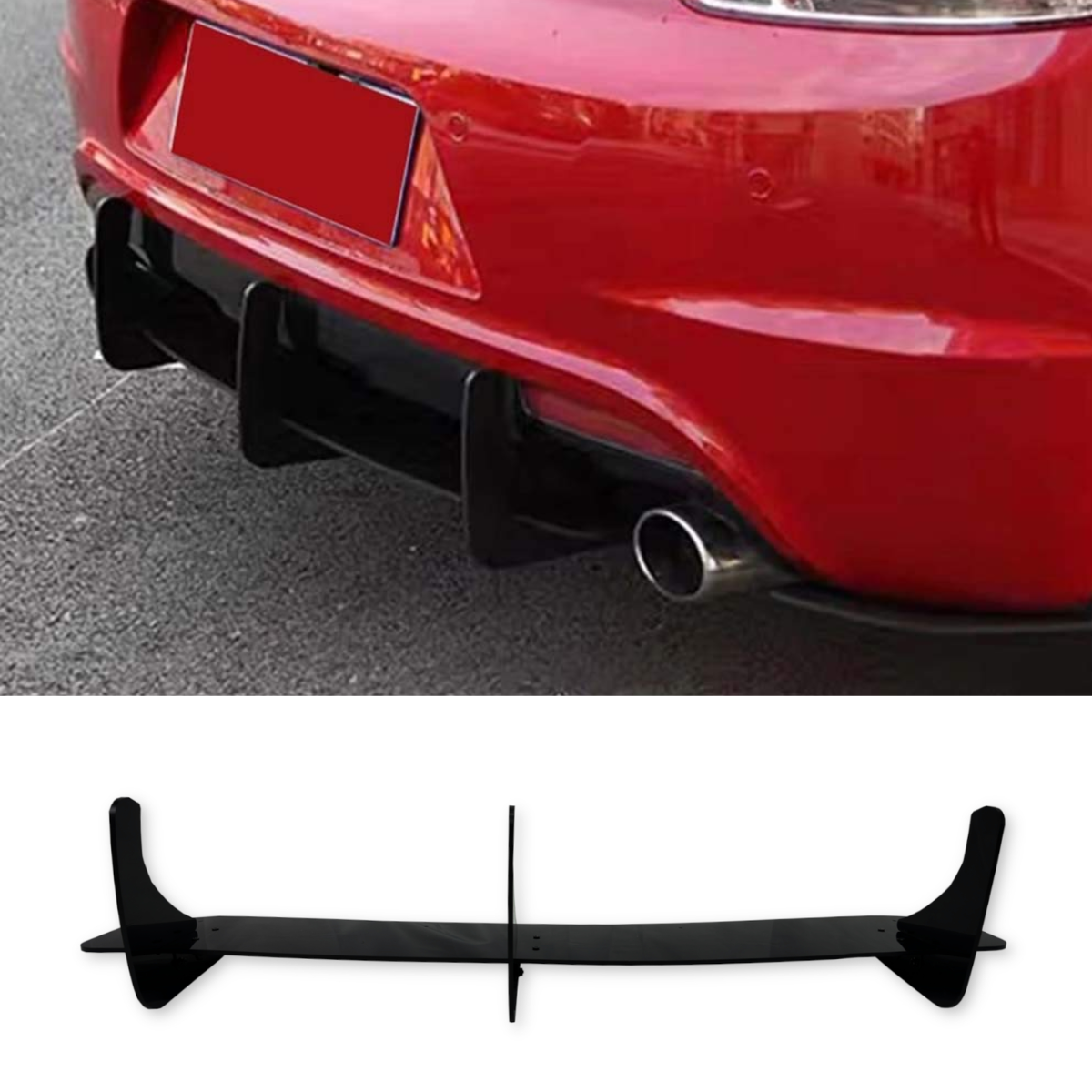 Gloss Black Rear Diffuser Add-On with Big Fins for VW Scirocco MK3 (2008-2014 )- 3 Piece Set