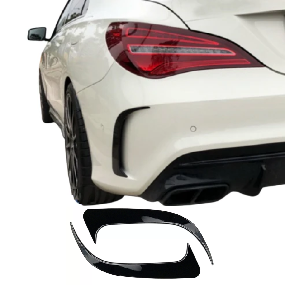 Gloss Black Rear Bumper Splitter Fins Lip for Mercedes CLA C117, CLA200, CLA45 AMG