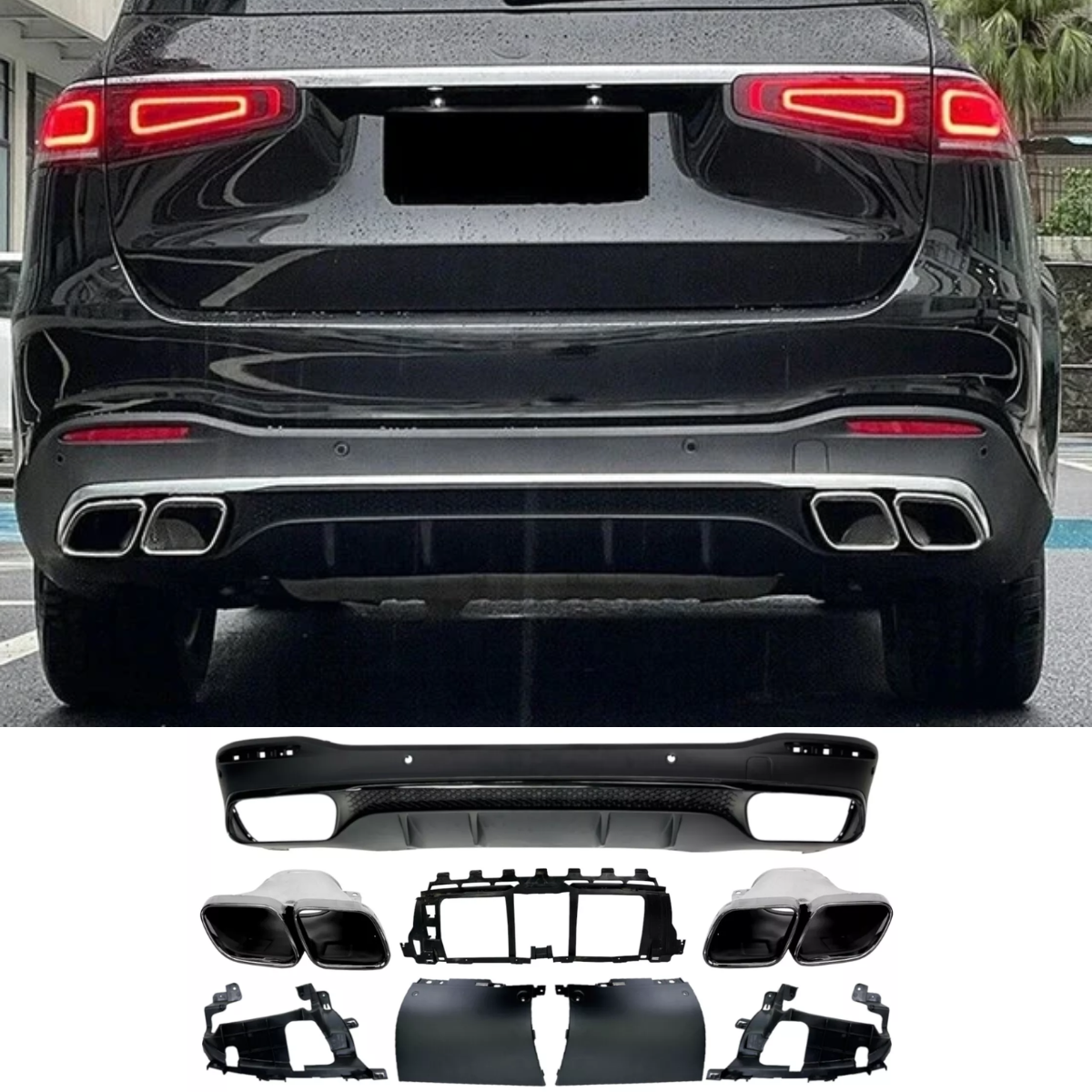 GLS X167 (2019+) Rear Diffuser & Black Tailpipes - GLS63 AMG Style