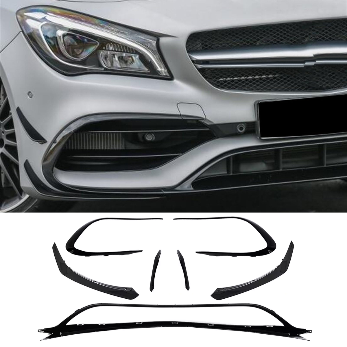 Front Lip Air Knife Splitter Aero Kit Canard for Mercedes CLA C117/CLA45