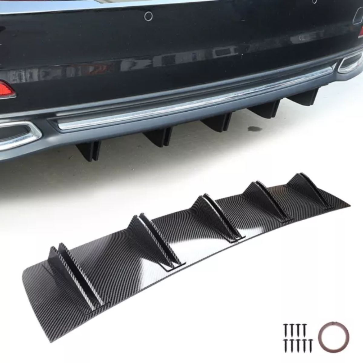 Carbon effect Rear Bumper Diffuser Spoiler with 10-Fins Splitter for Mercedes Benz C218 C219