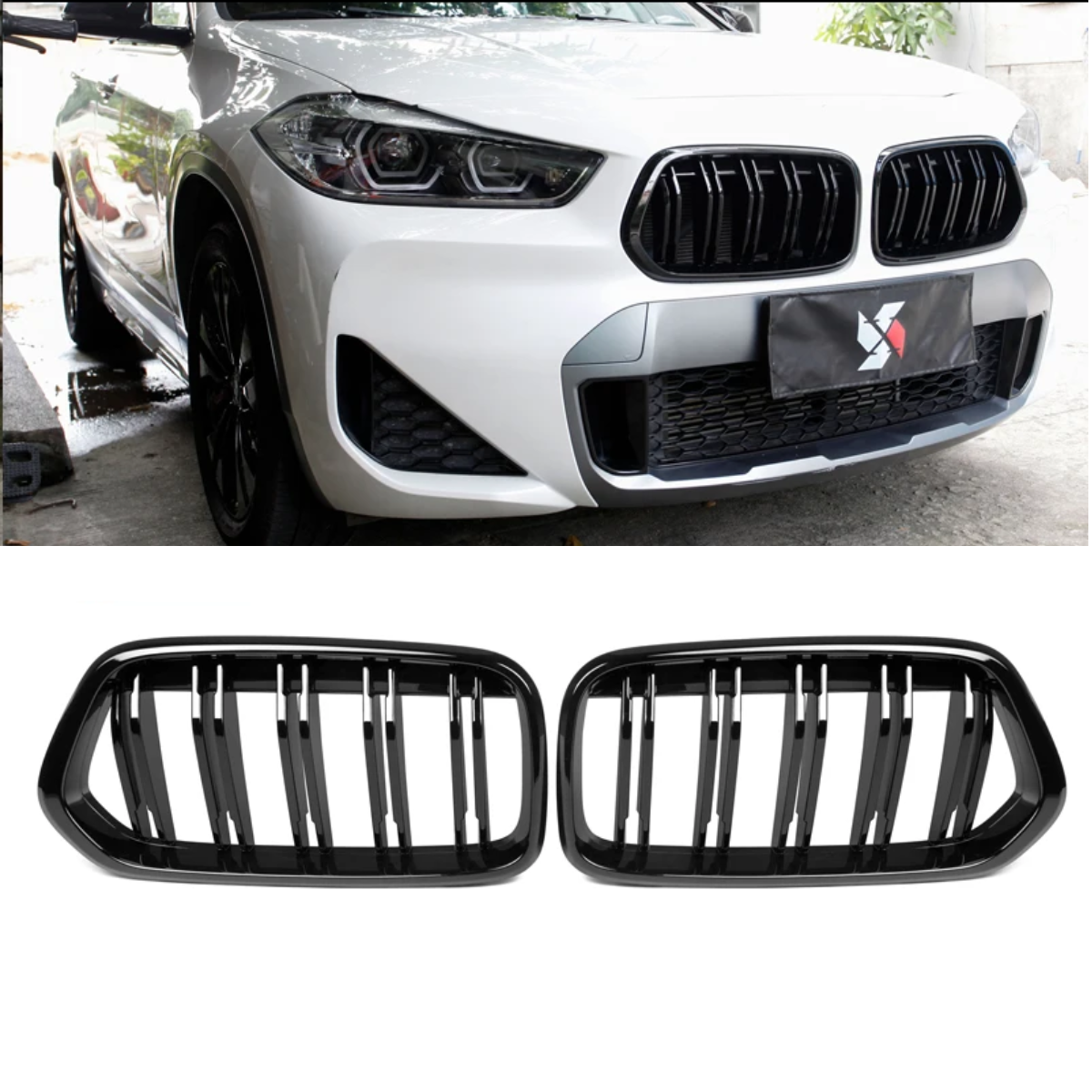 Gloss Black M Performance Front Radiator Kidney Grilles for BMW X2 F39 2018-2023