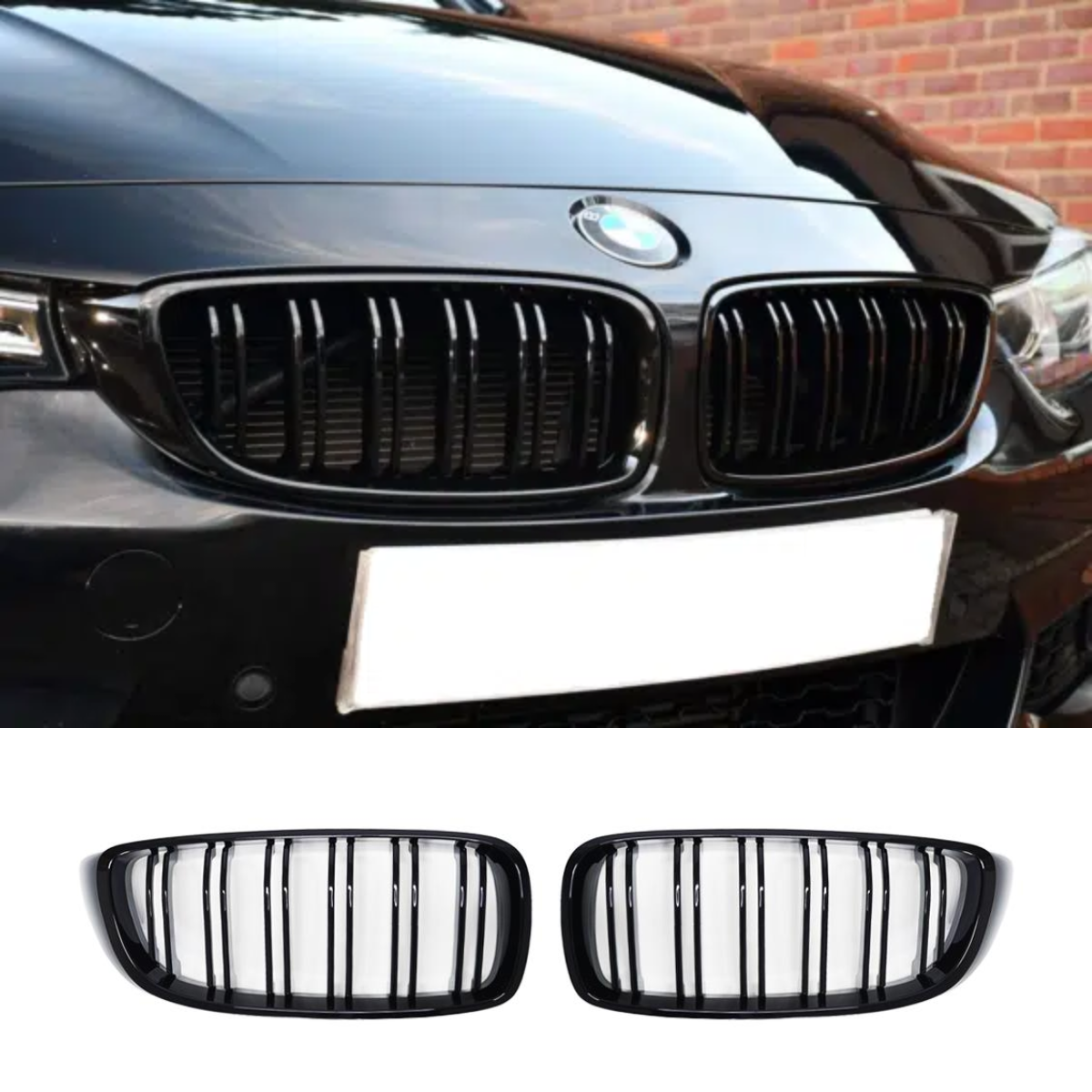 BMW 4 Series (F32, F33, F36) M4 Style Gloss Black Kidney Grille - Twin Bar Front Grill