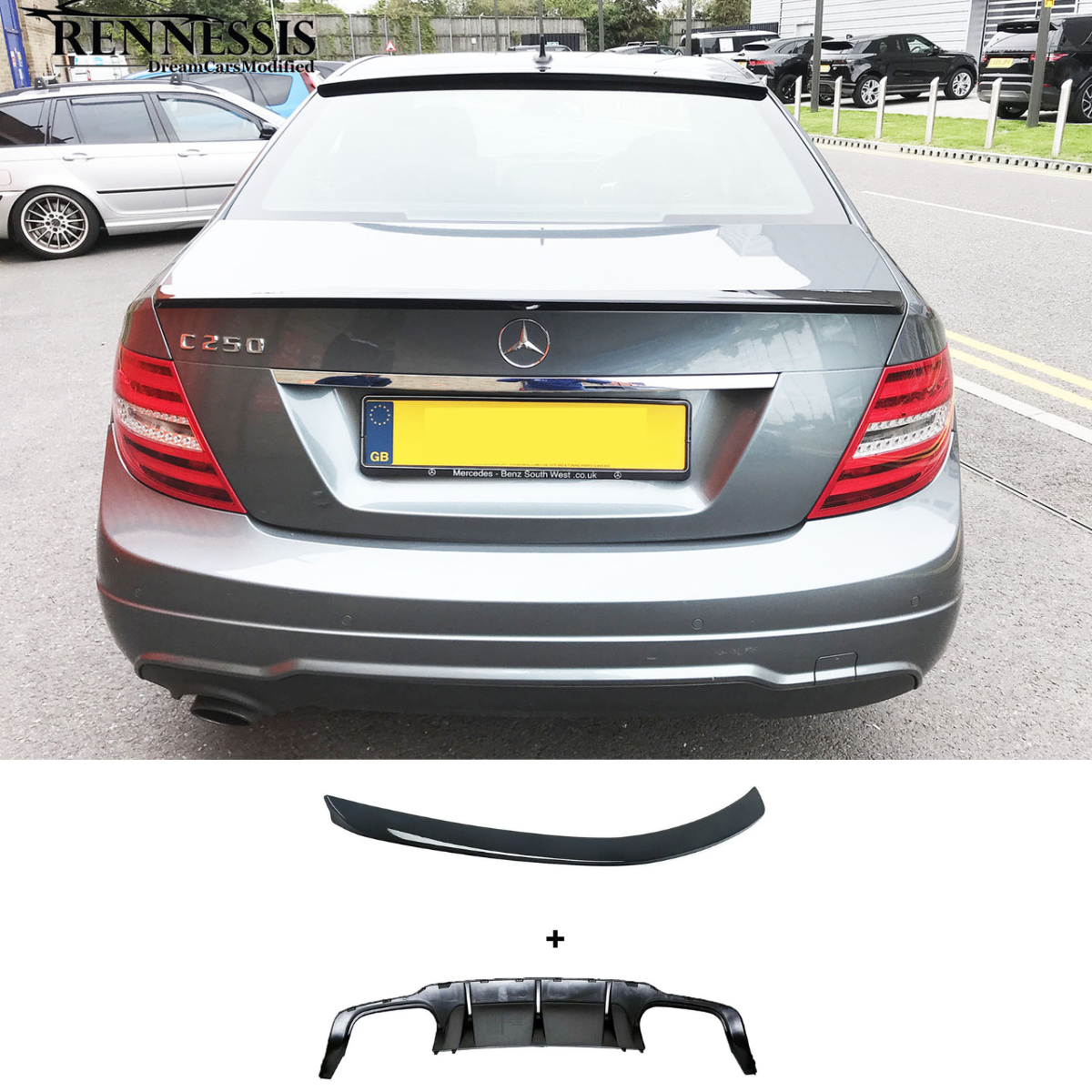 AMG Conversion Rear Trunk Spoiler & Bumper Diffuser for Mercedes C-Class W204 (2012-2014)