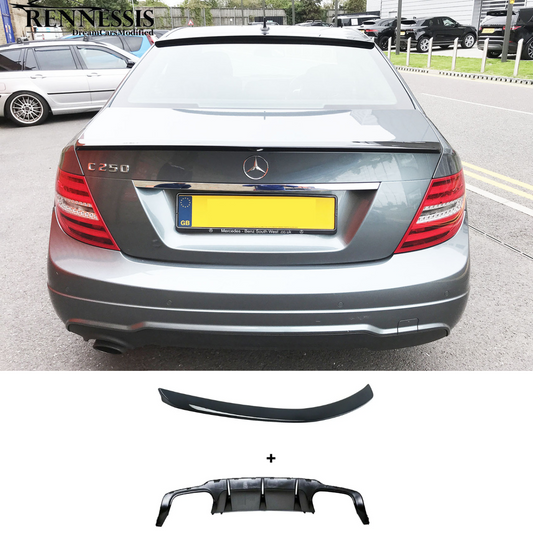 AMG Conversion Rear Trunk Spoiler & Bumper Diffuser for Mercedes C-Class W204 (2012-2014)