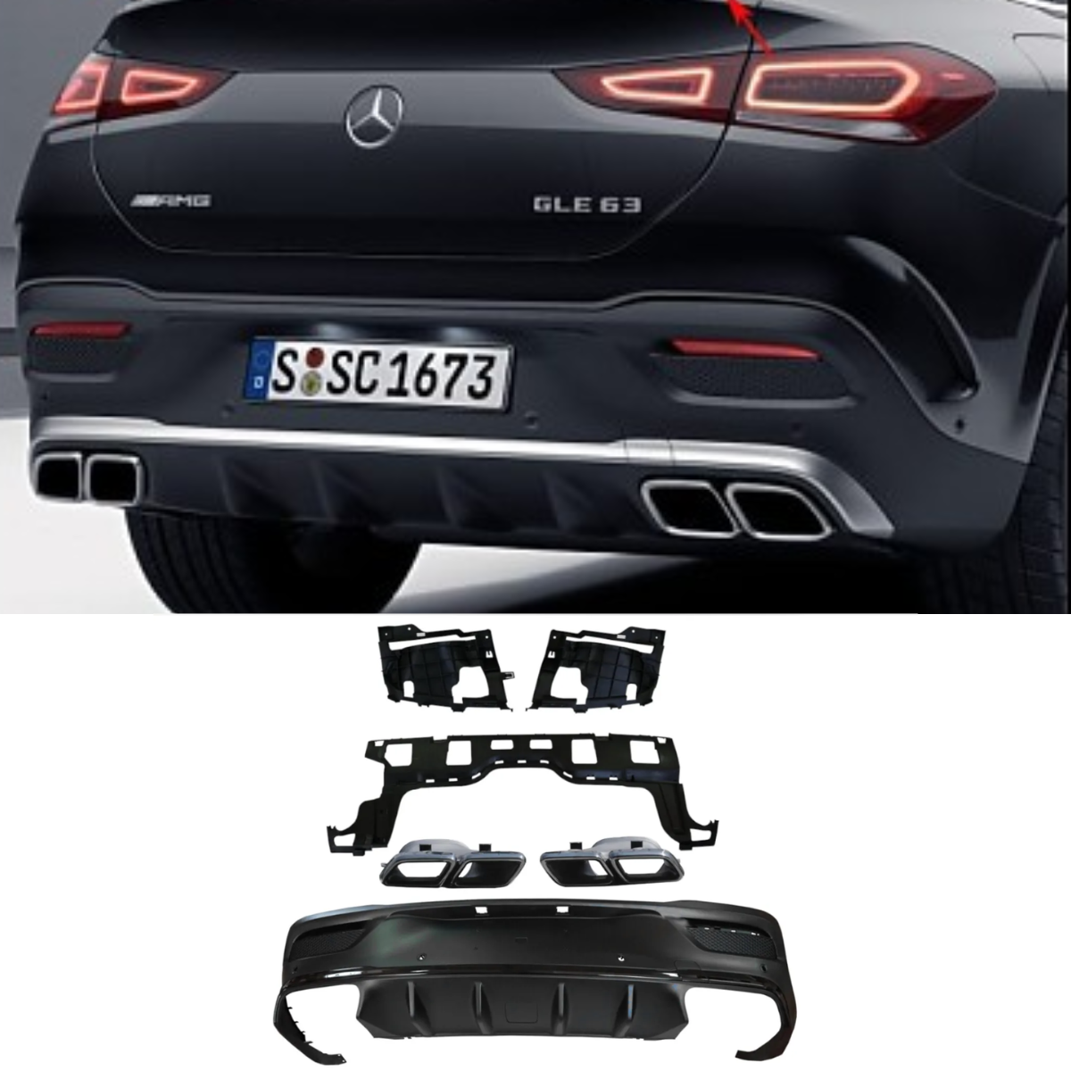 Matte Black AMG Style Rear Diffuser & Black Tips for Mercedes GLE Coupe C167 (2019+)