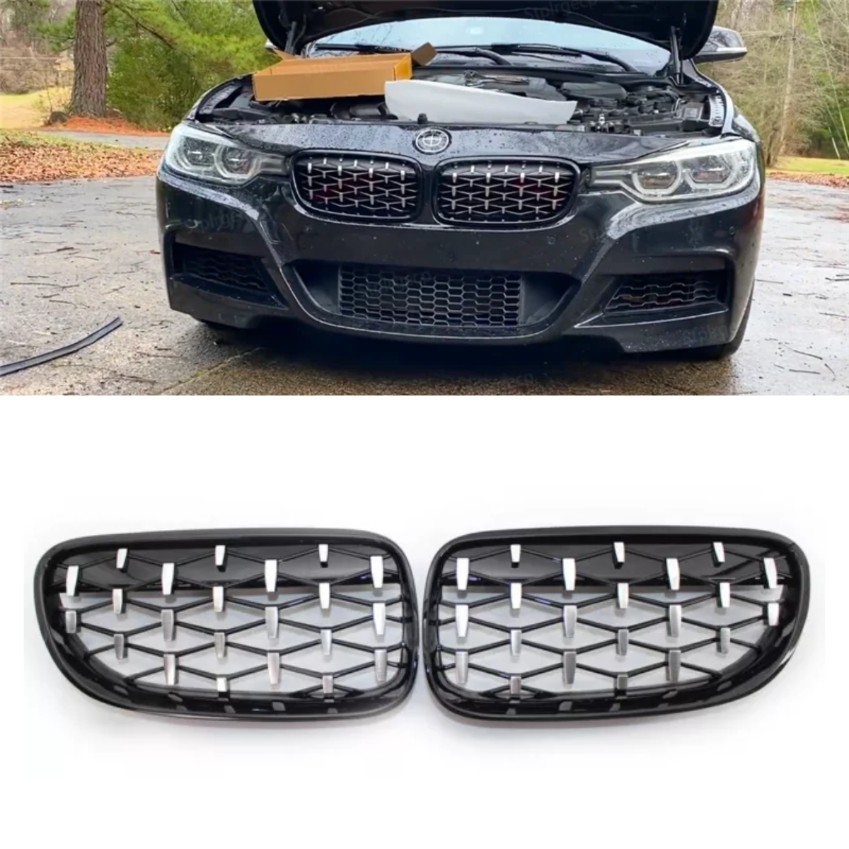 BMW 3 Series (F30, F31) (2012-2019) Silver Diamond Front Kidney Grille